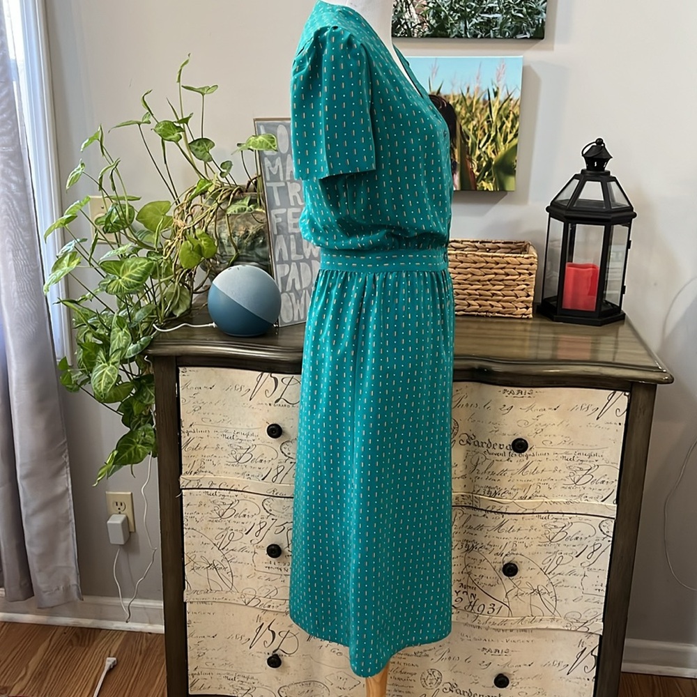VINTAGE SHORT SLEEVE FIT AND FLARE DRESS GREEN SIZE 6 - Picture 4 of 12